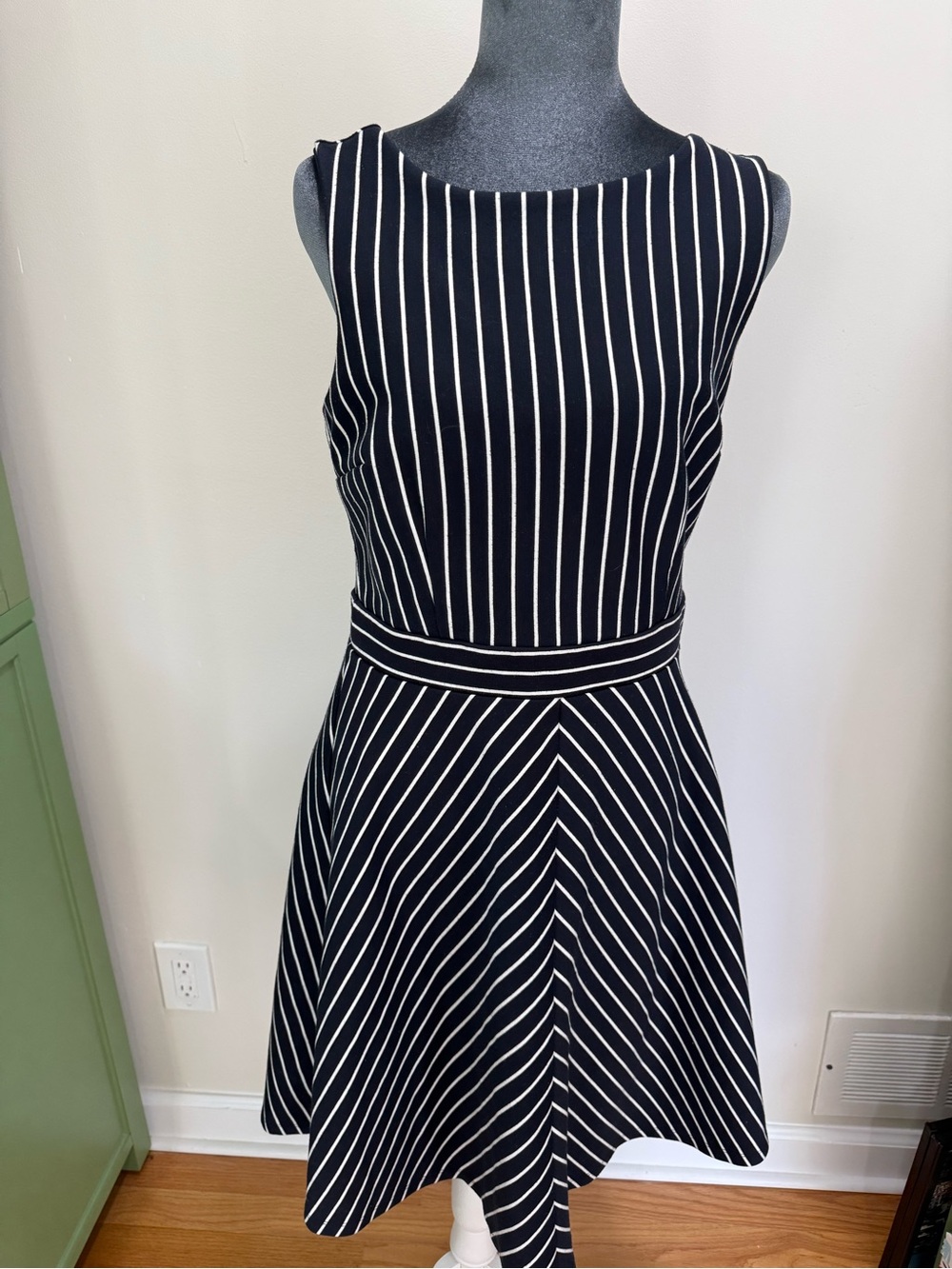 Ann Taylor Black and White Striped Midi Dress